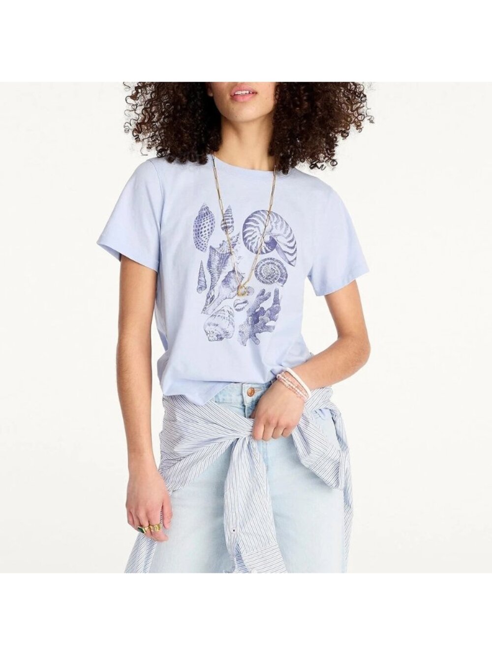J.Crew T-Shirt  Size Small Seashell Coral Graphic Tee Lavender 100% Cotton